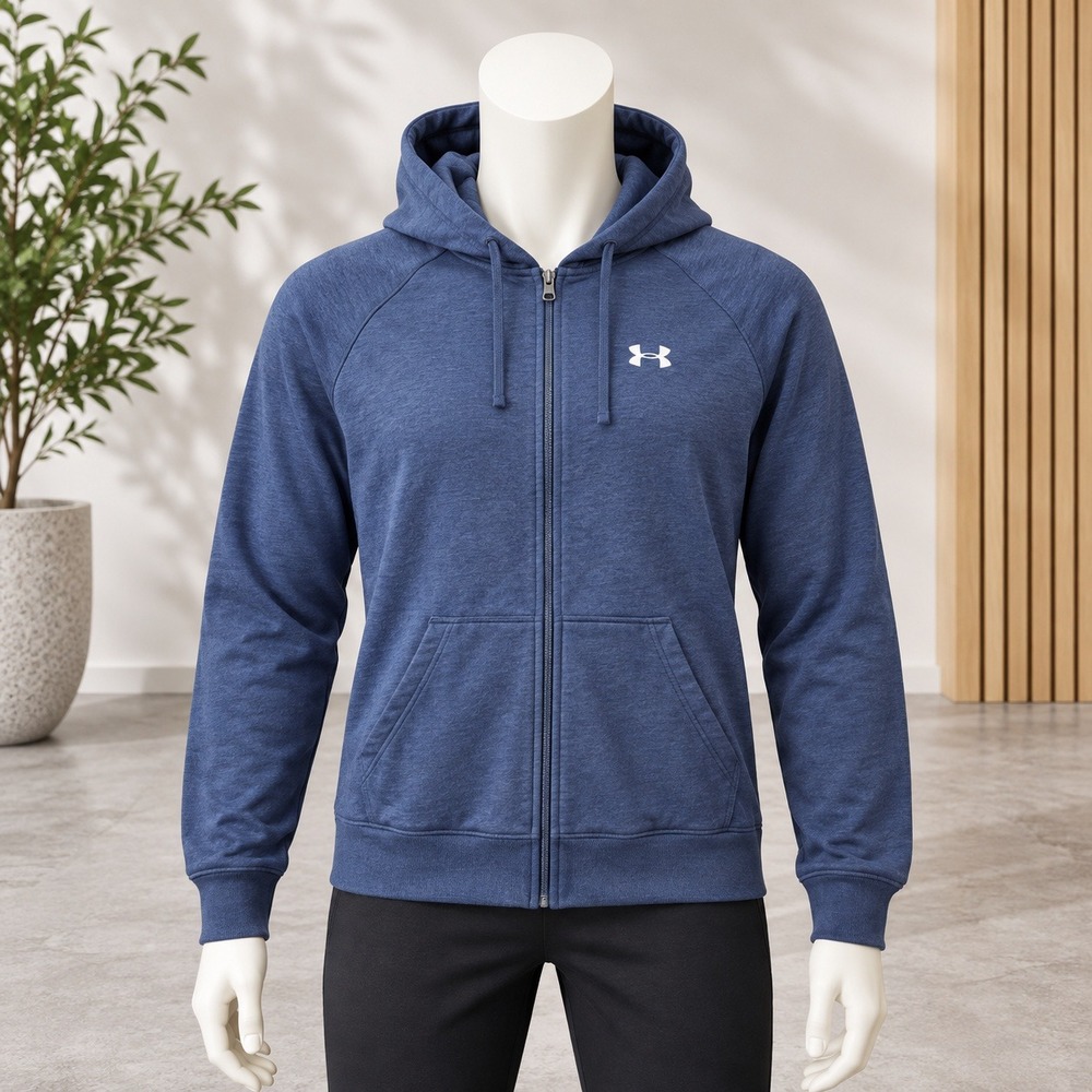 Under Armour Full Zip Hoodie Mens XL Navy Blue Loose Fit Fleece Sweatshirt